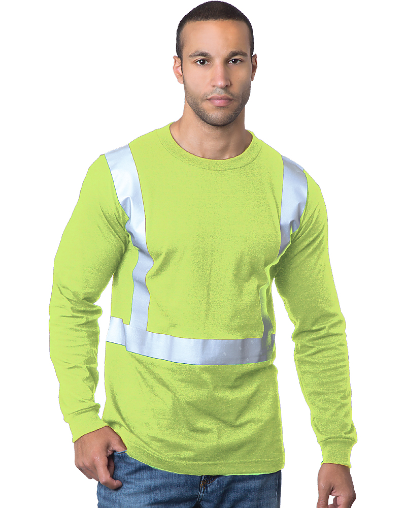 Bayside 3762 - Made In USA Hi-Vis 50/50 Long Sleeve Crew Solid Striping