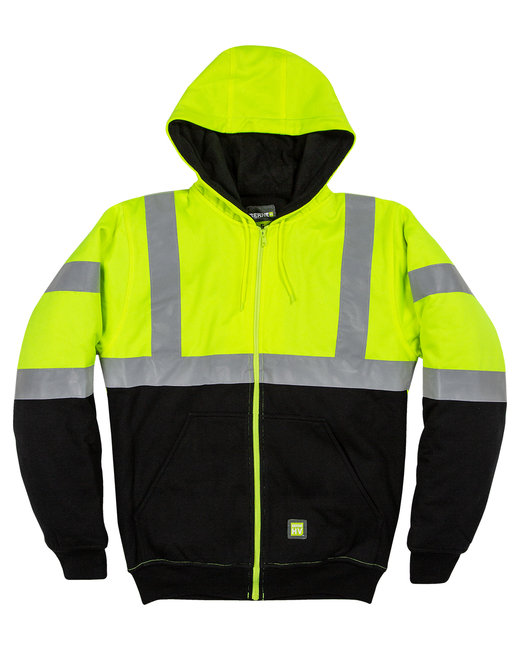 Berne Workwear HVF023 - Men's Hi-Vis Class 3 Color Block Full-Zip Hooded Sweatshirt