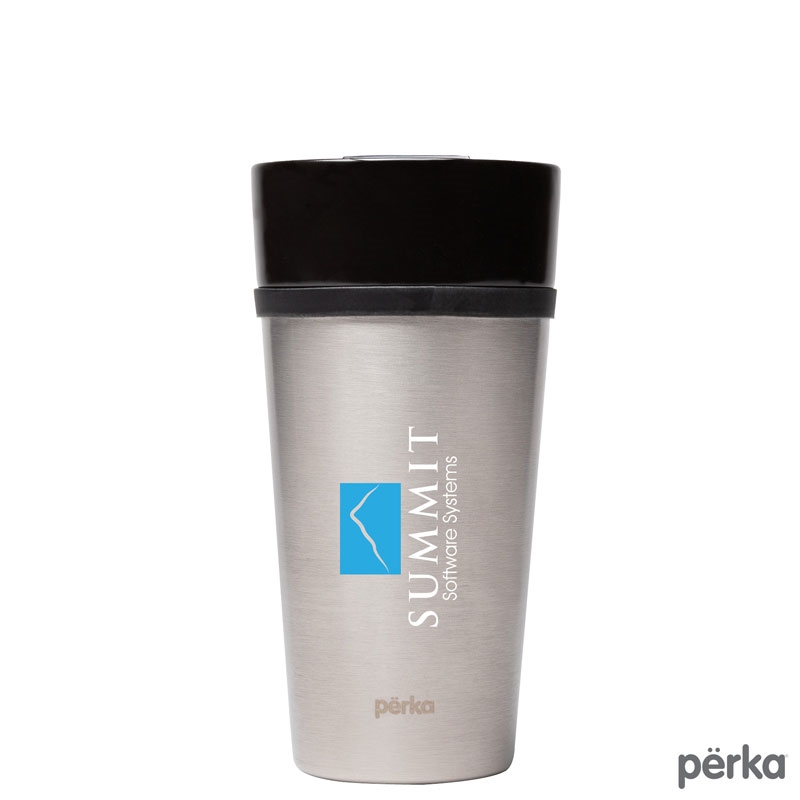 Perka® KM4905 - Linden 14 oz. Double Wall Ceramic Tumbler w/ Stainless Steel Outer