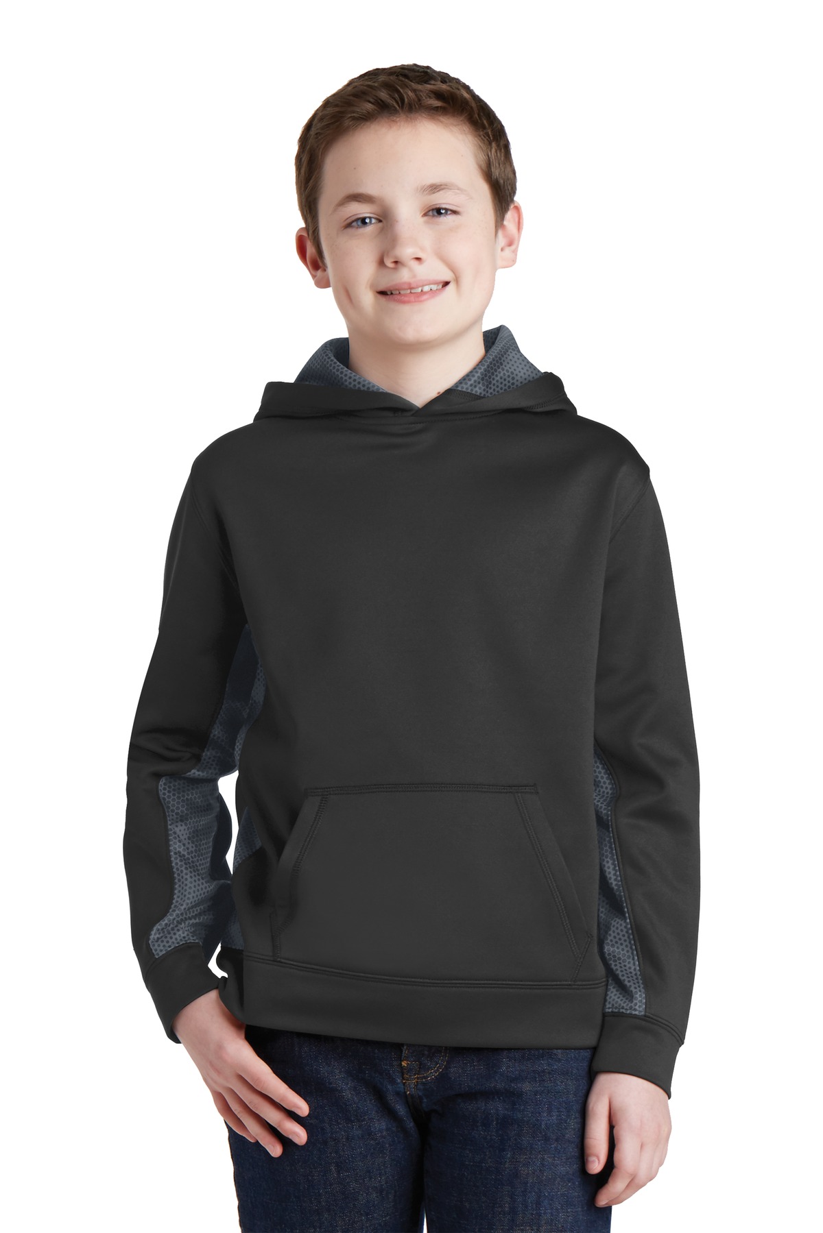 Sport-Tek  Youth Sport-Wick  YST239 - CamoHex Fleece Colorblock Hooded Pullover