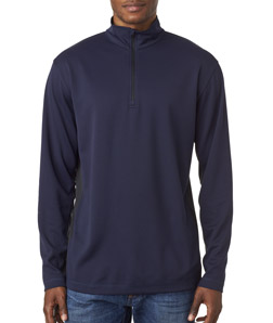 UltraClub 8237 - Adult Two Tone Keyhole Mesh Quarter Zip Pullover