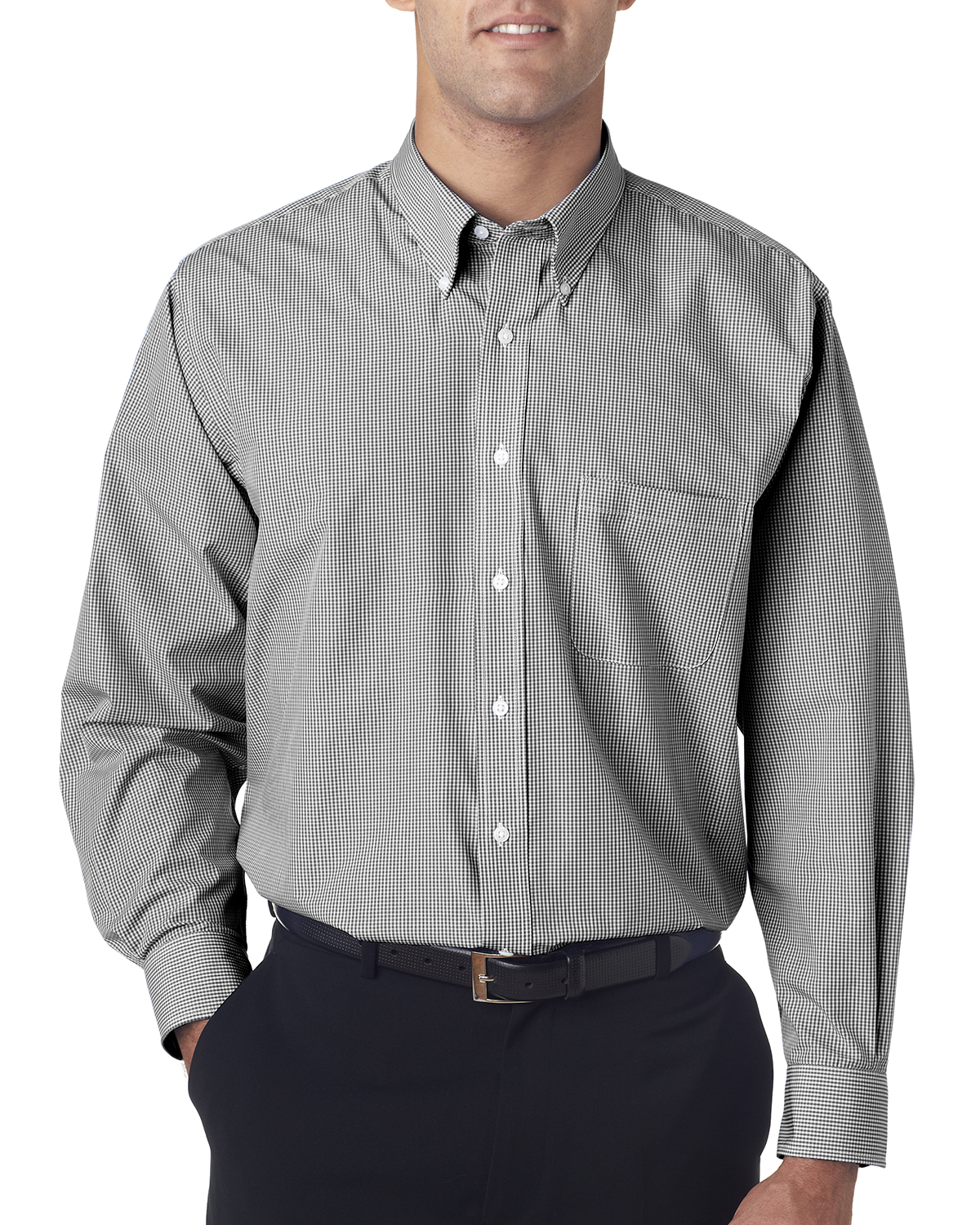 Van Heusen V0225 - Men's Long-Sleeve Yarn-Dyed Gingham Check Shirt