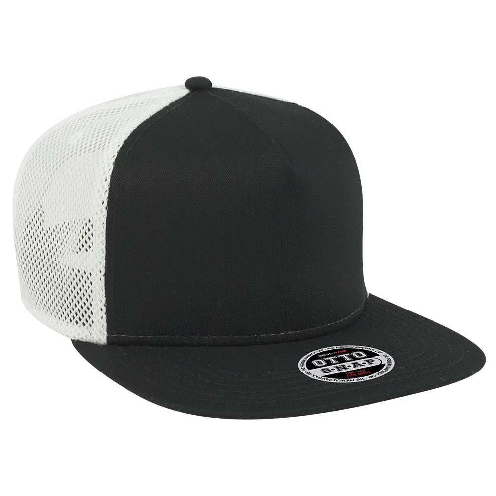 OTTO CAP 164-1209 - 5 Panel Mid Profile Flat Bill Mesh Back Trucker Snapback Hat