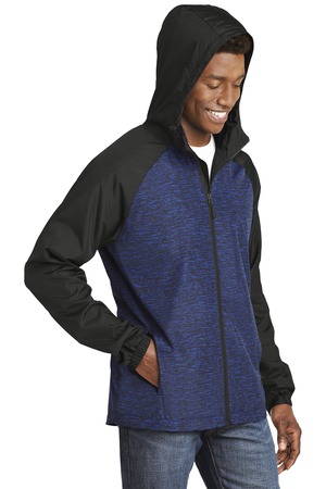 Sport-Tek® JST40-Heather Colorblock Raglan Hooded Wind Jacket