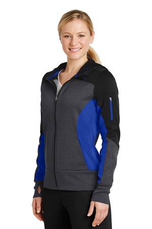 Sport-Tek® LST245-Ladies Tech Fleece Colorblock Full-Zip Hooded Jacket