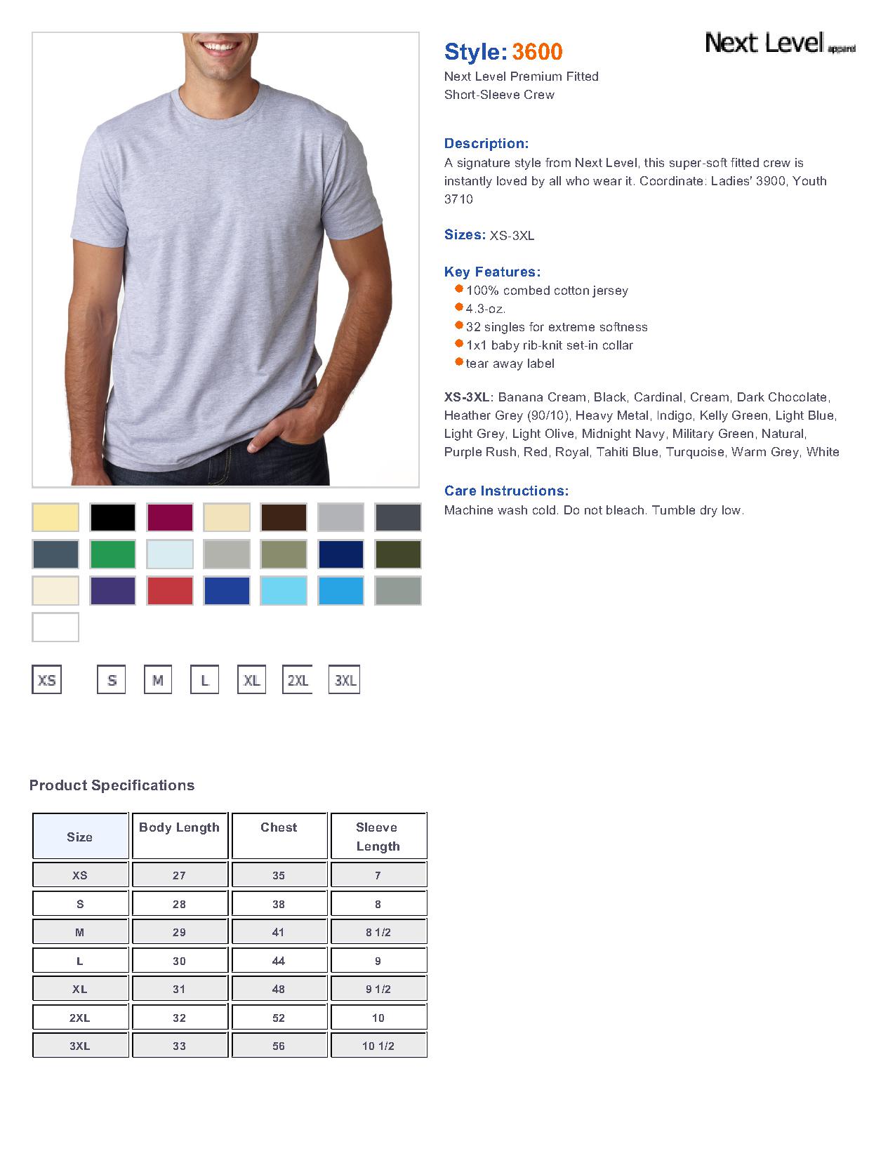 Next Level 3600 - Men's Fitted Short-Sleeve Crew $4.17 - T Shirts