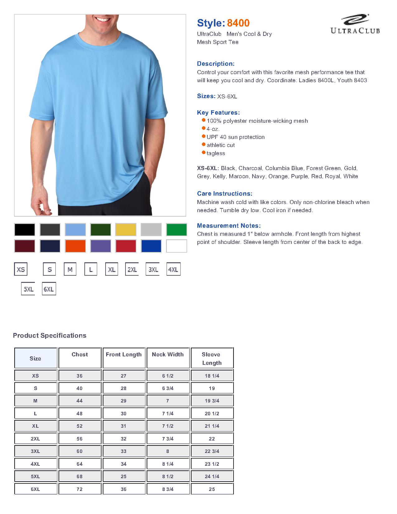 8400 UltraClub Adult Cool & Dry Sport Tee $11.27 - T-Shirts
