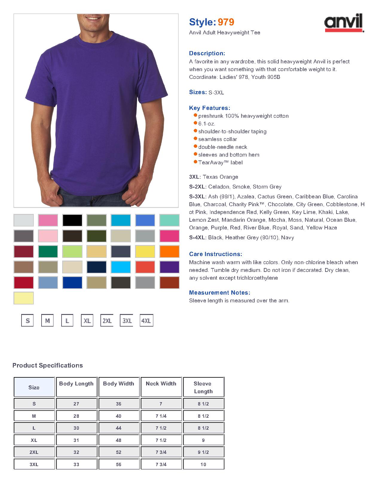 Anvil 979 Men's Basic Cotton T-Shirt $3.09
