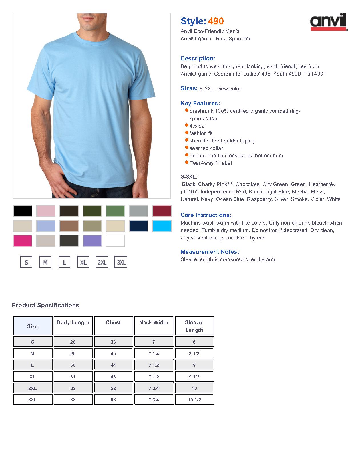 Anvil 490 Organic Ringspun Tear Away Fashion Fit T-Shirt $7.56 - Men's ...