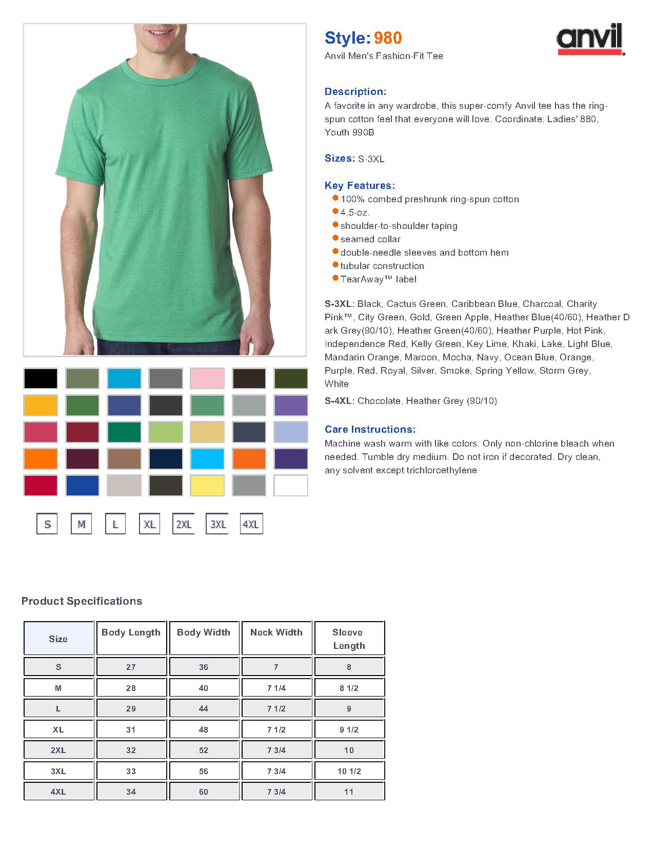 Anvil 980 - 100% Cotton Lightweight T-Shirt $4.07 - T-Shirts
