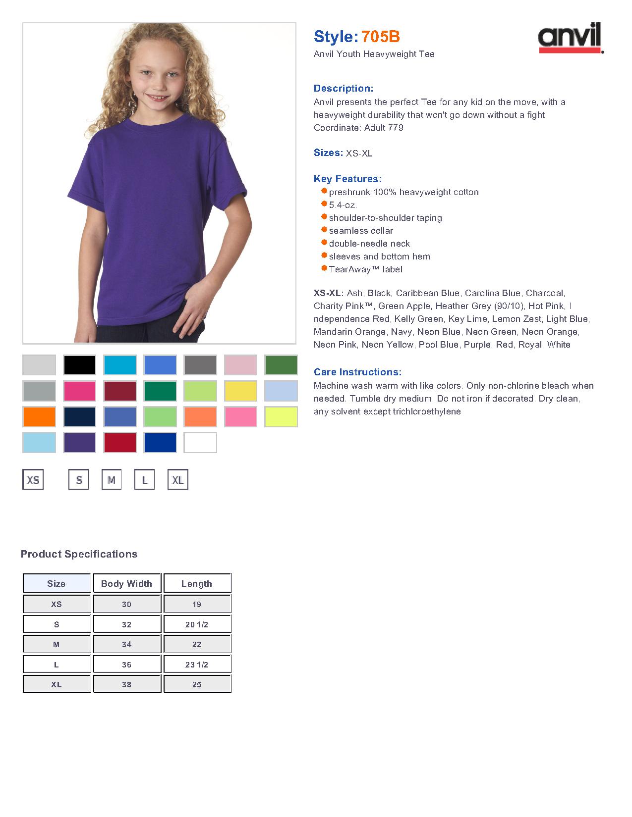 Anvil 705B Youth 5.4 oz. Cotton T-Shirt $2.94 - Youth's T-Shirts