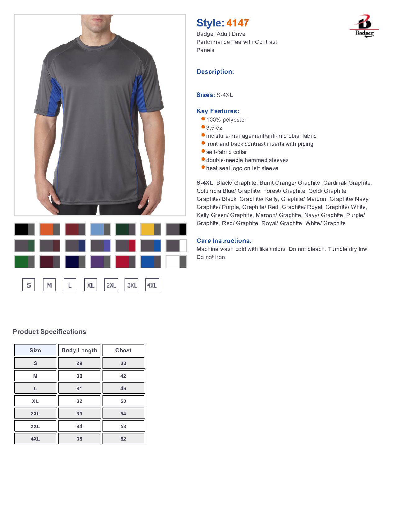 Badger 4147 - B-Core Drive Short Sleeve Colorblocked T-Shirt $13.86 ...