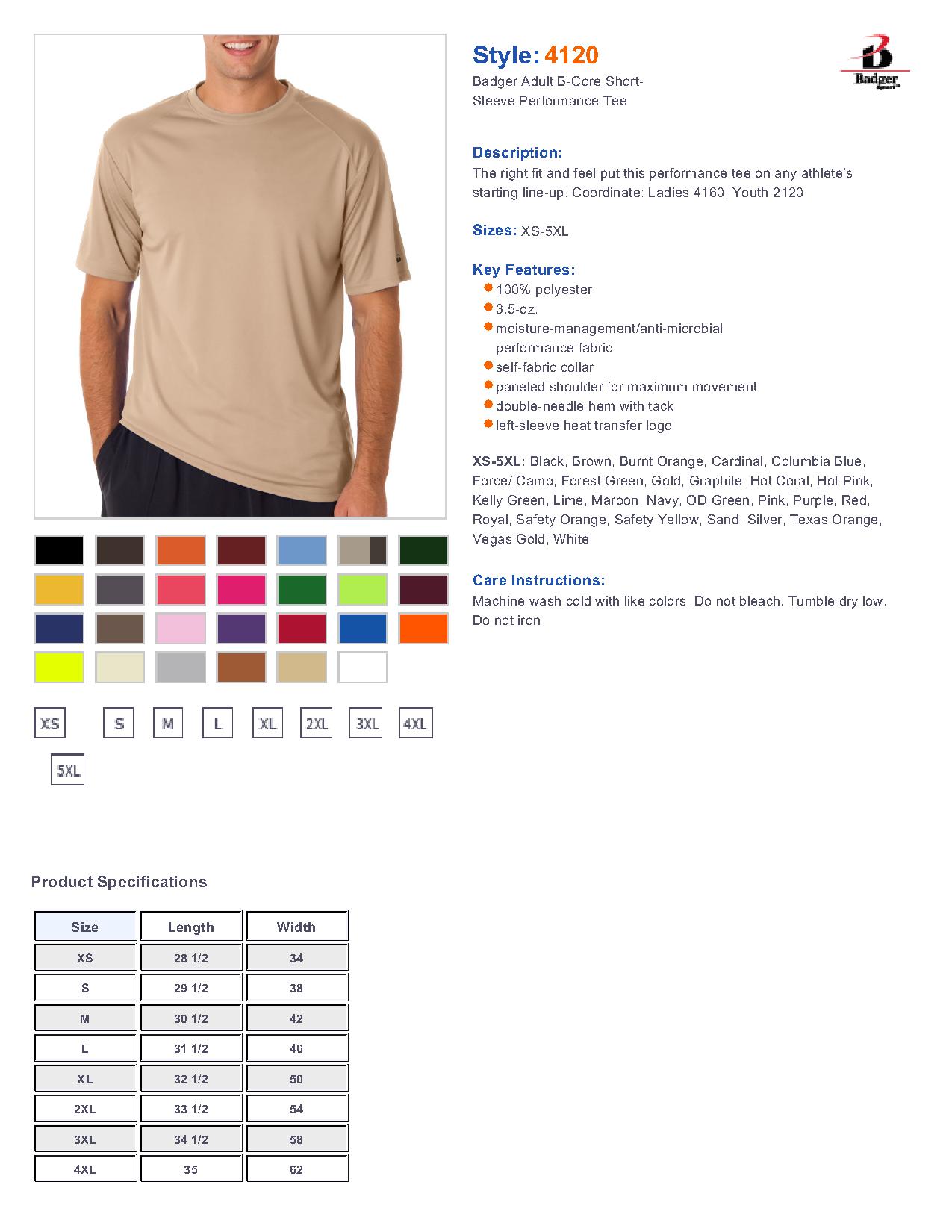 Badger Sport 4120 B-Core T-Shirt with Sport Shoulders $8.76 - T Shirts