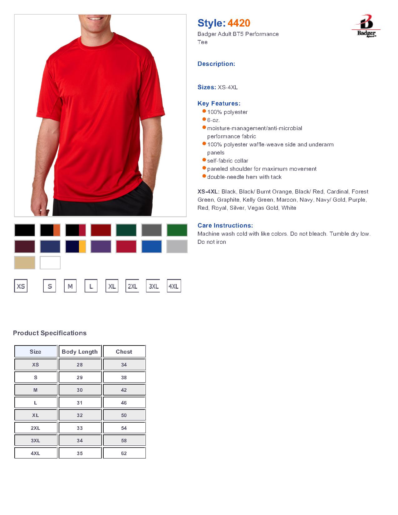 Badger Sport 4420 BT5 Short Sleeve T-Shirt $16.24 - T Shirts
