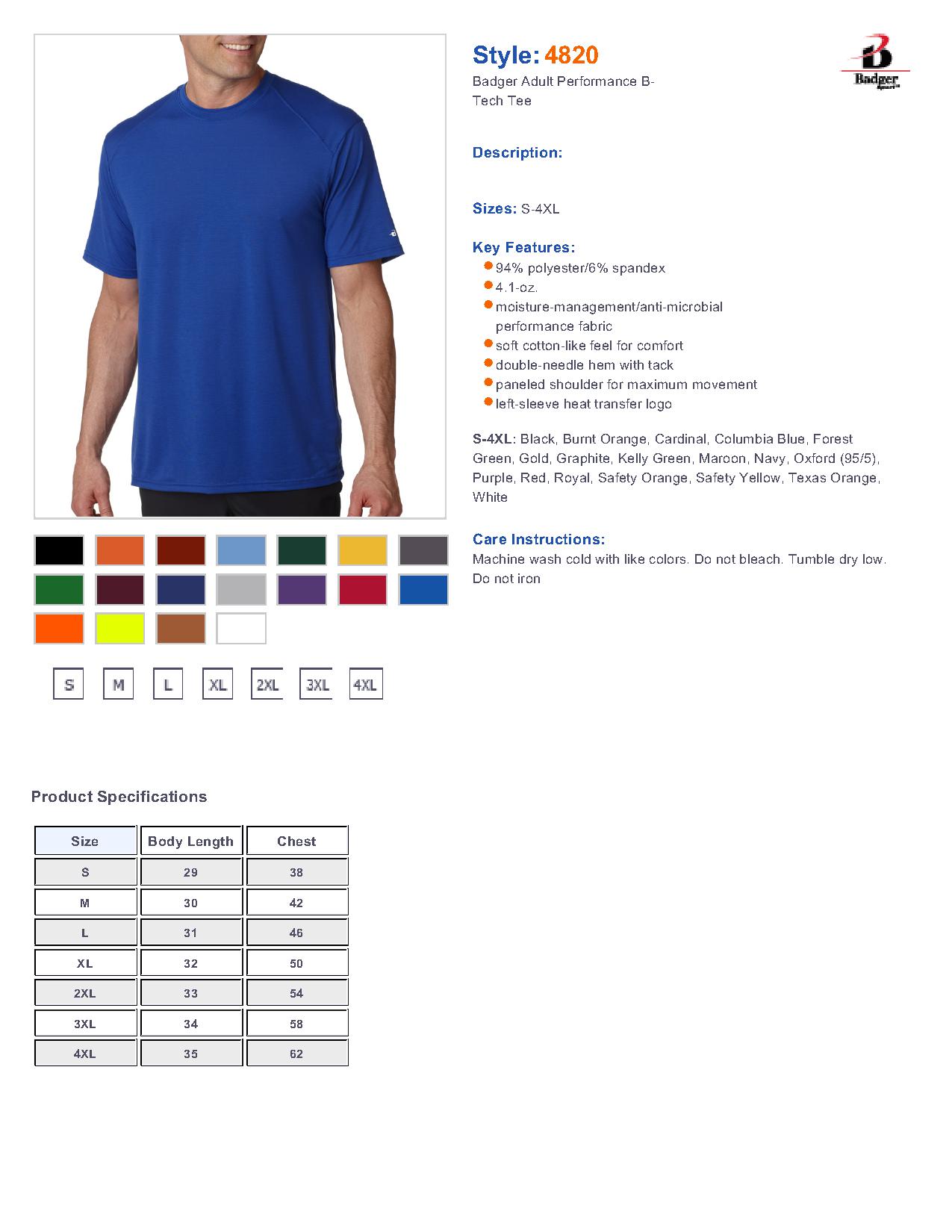 Badger Sport 4820 Short Sleeve Performance T-Shirt $11.86 - T-Shirts