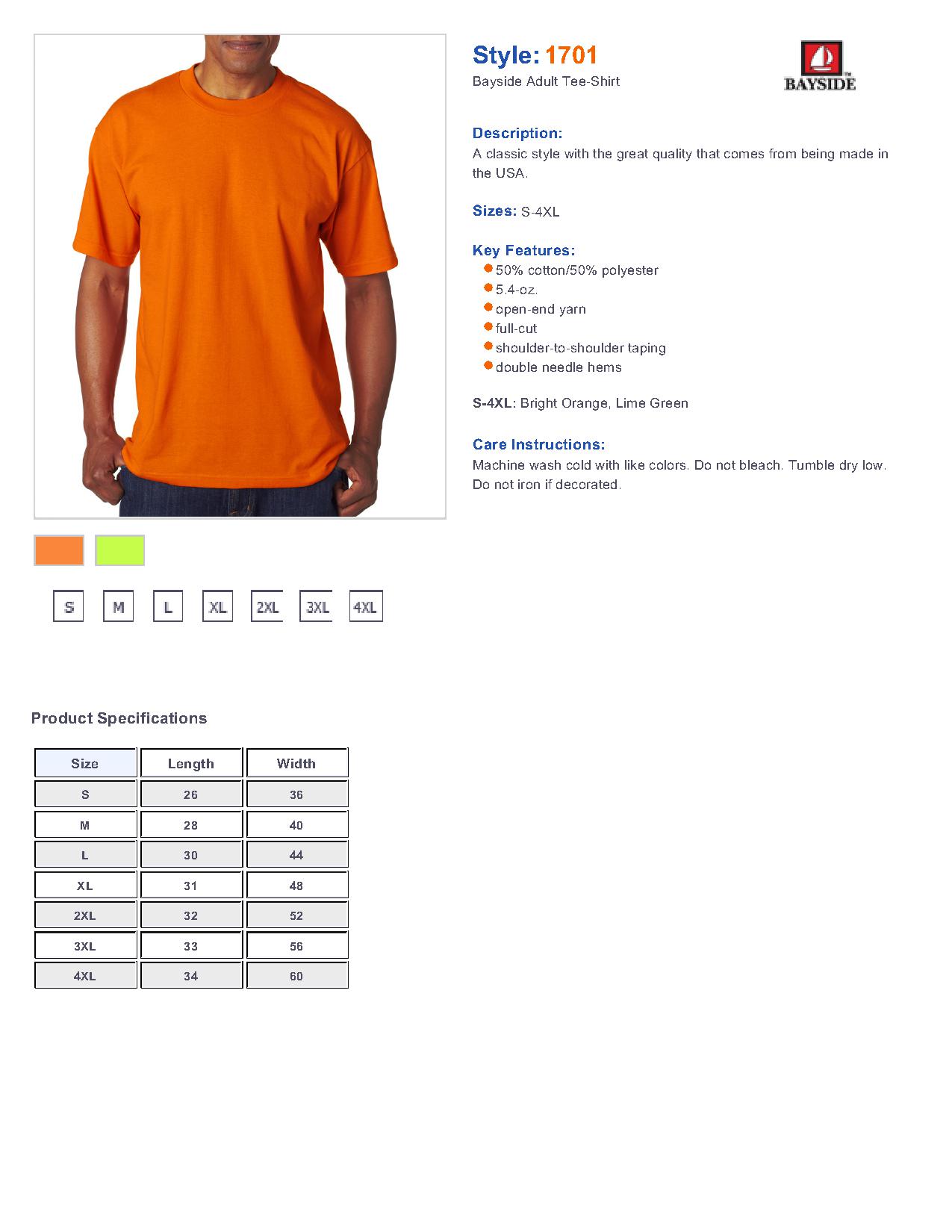 Bayside 1701 50/50 Short Sleeve T-Shirt $8.62 - T-Shirts