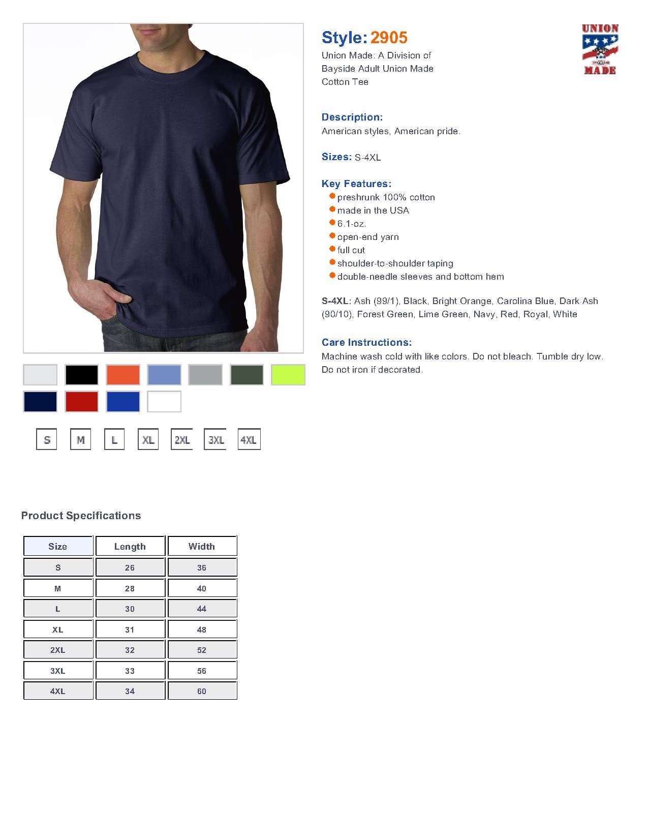 Bayside 2905 Union Made Short Sleeve T-Shirt $10.17 - T-Shirts