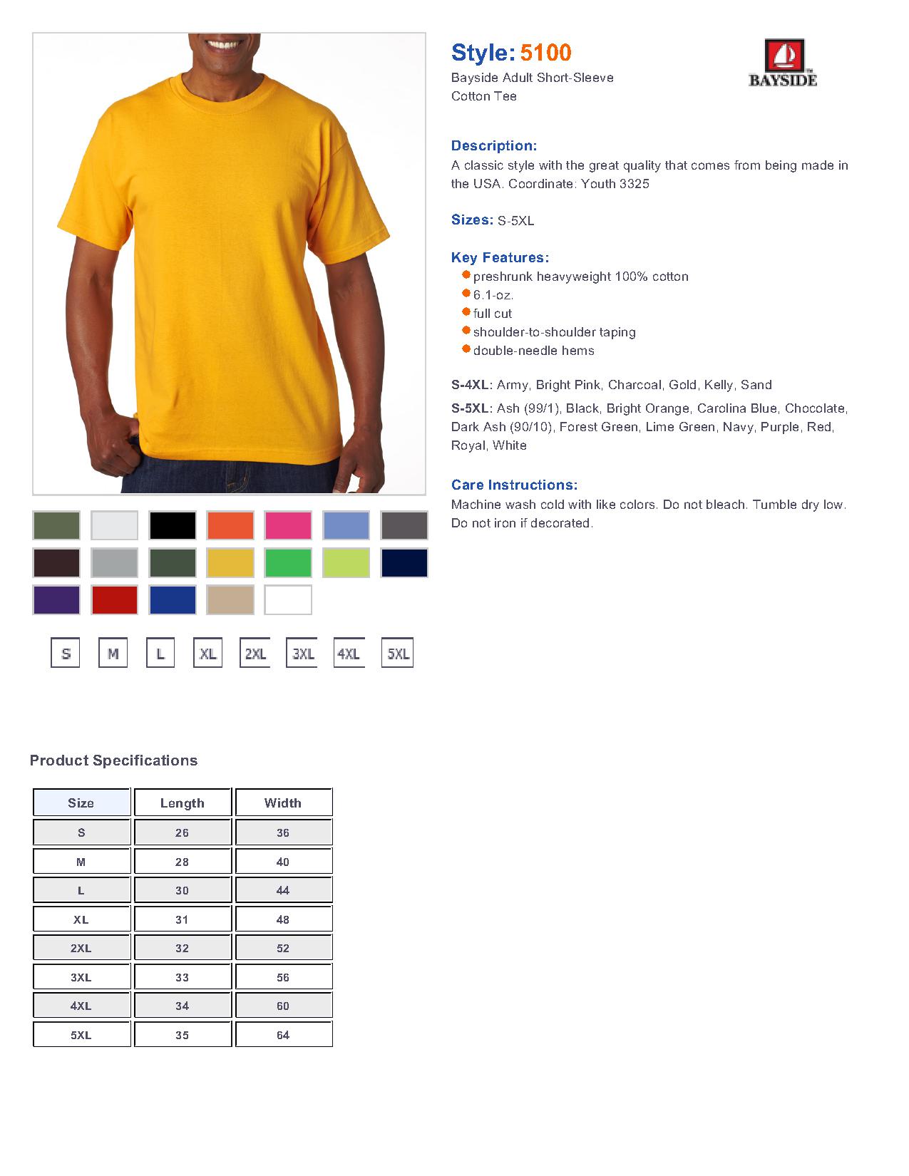Bayside 5100 Short Sleeve T-Shirt $6.94 - T-Shirts