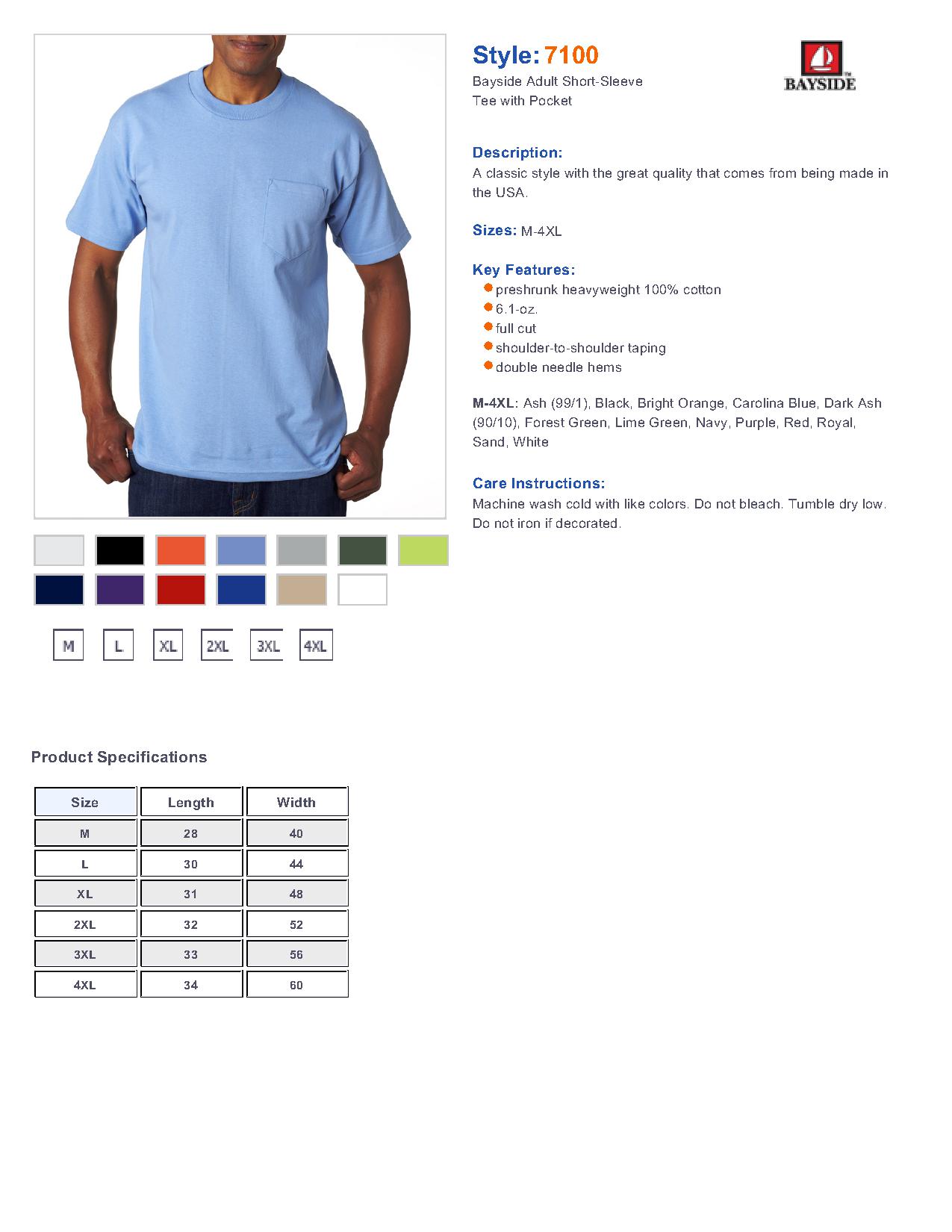 Bayside 7100 Short Sleeve T-Shirt with a Pocket $11.24 - T-Shirts