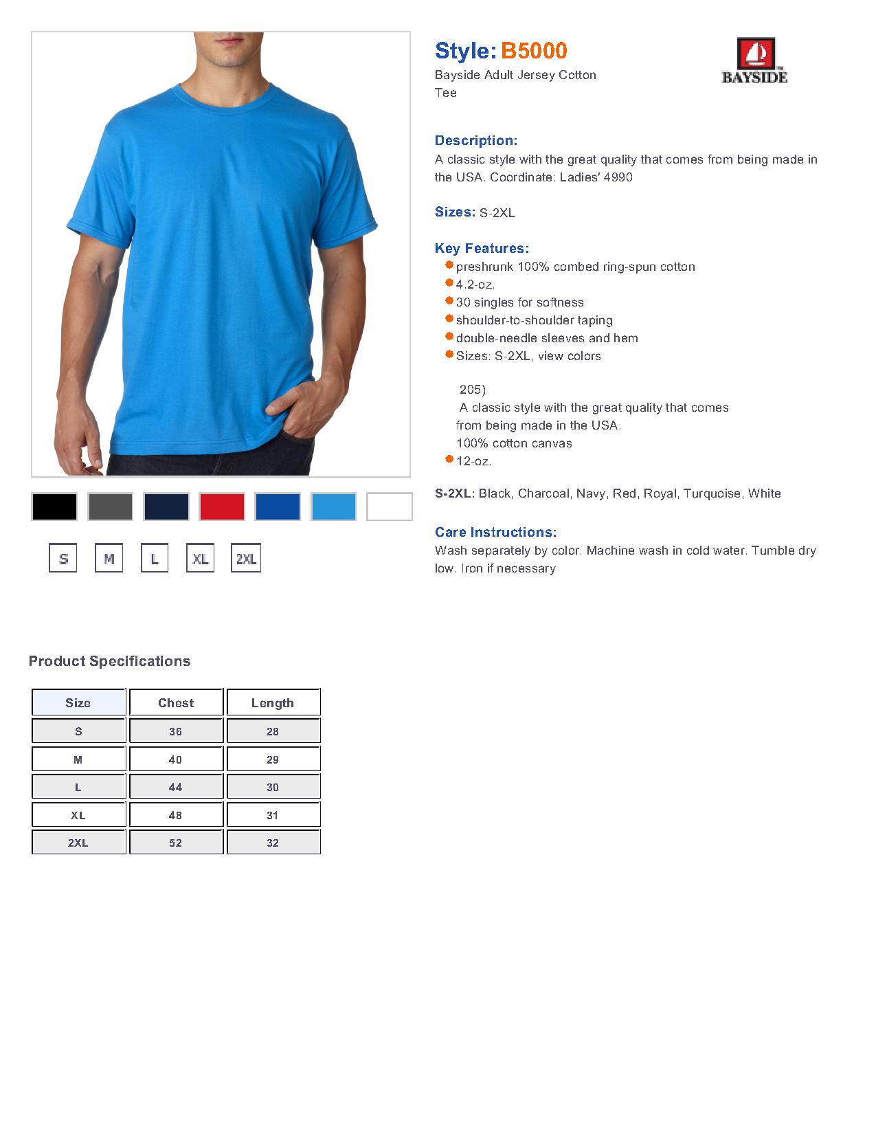 Bayside B5000 - Adult Jersey Tee $6.11 - T-Shirts