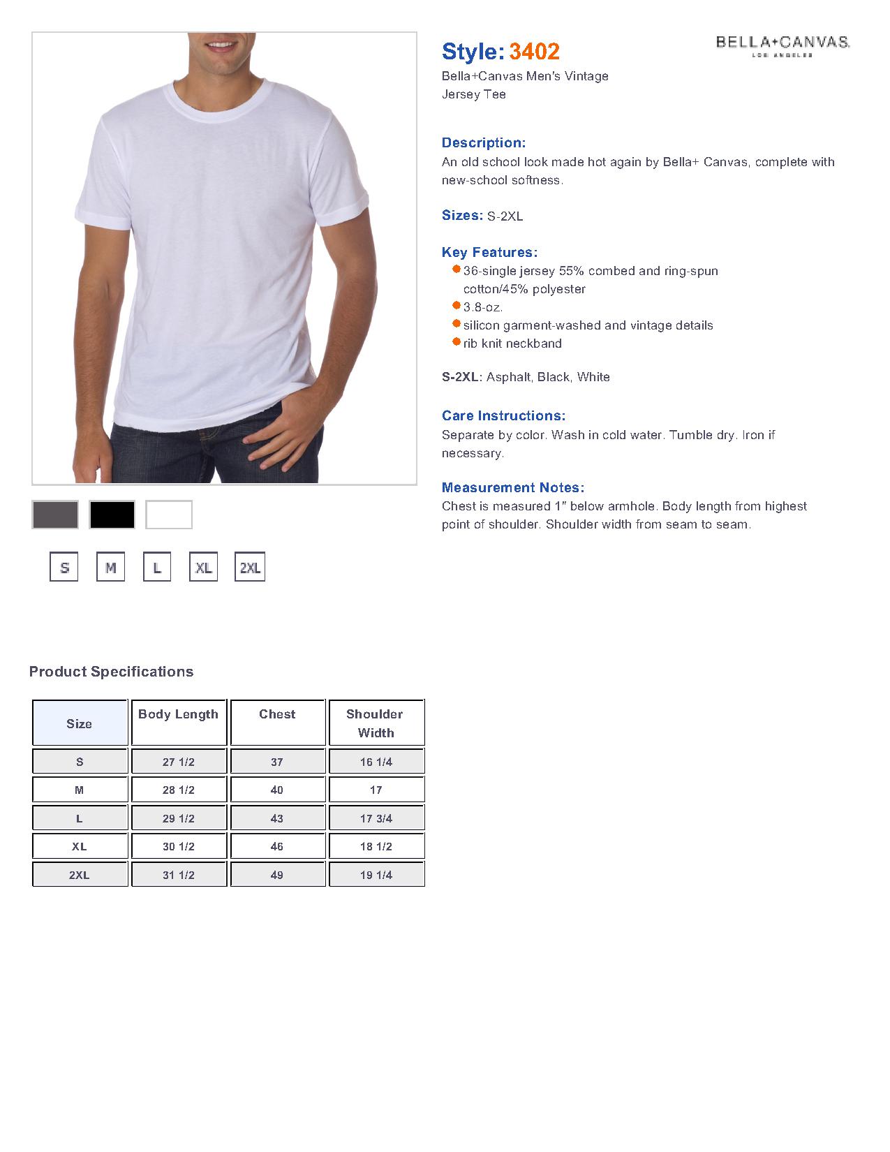 Bella 3402 - Men's Vintage Jersey Short-Sleeve Tee $9.78 - T-Shirts