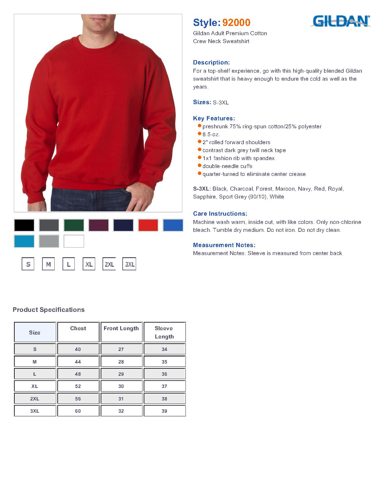 Gildan 92000 - Adult Premium Cotton Crew Neck Sweatshirt $13.28 - Men's ...
