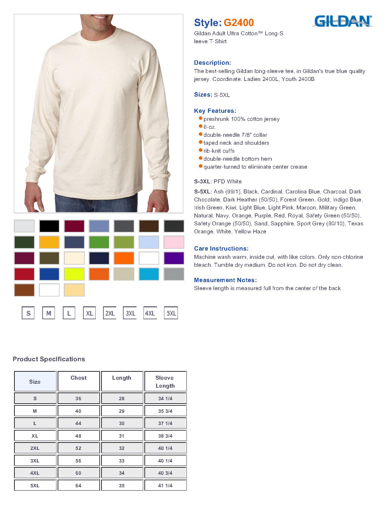 Gildan G2400 - Adult Ultra Cotton Long-Sleeve T-Shirt $5.98 - Men's T ...