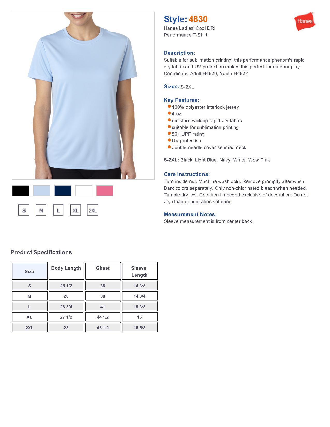 Hanes 4830 - Ladies' Cool DRI Performance T-Shirt $8.68 - T-Shirts