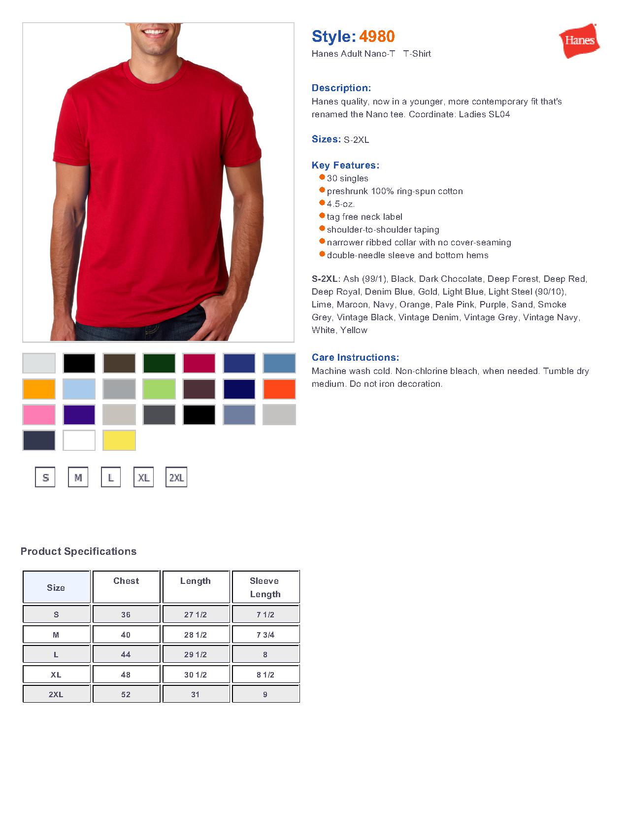 Hanes 4980 - Adult NANO-T T-Shirt $4.21 - T-Shirts