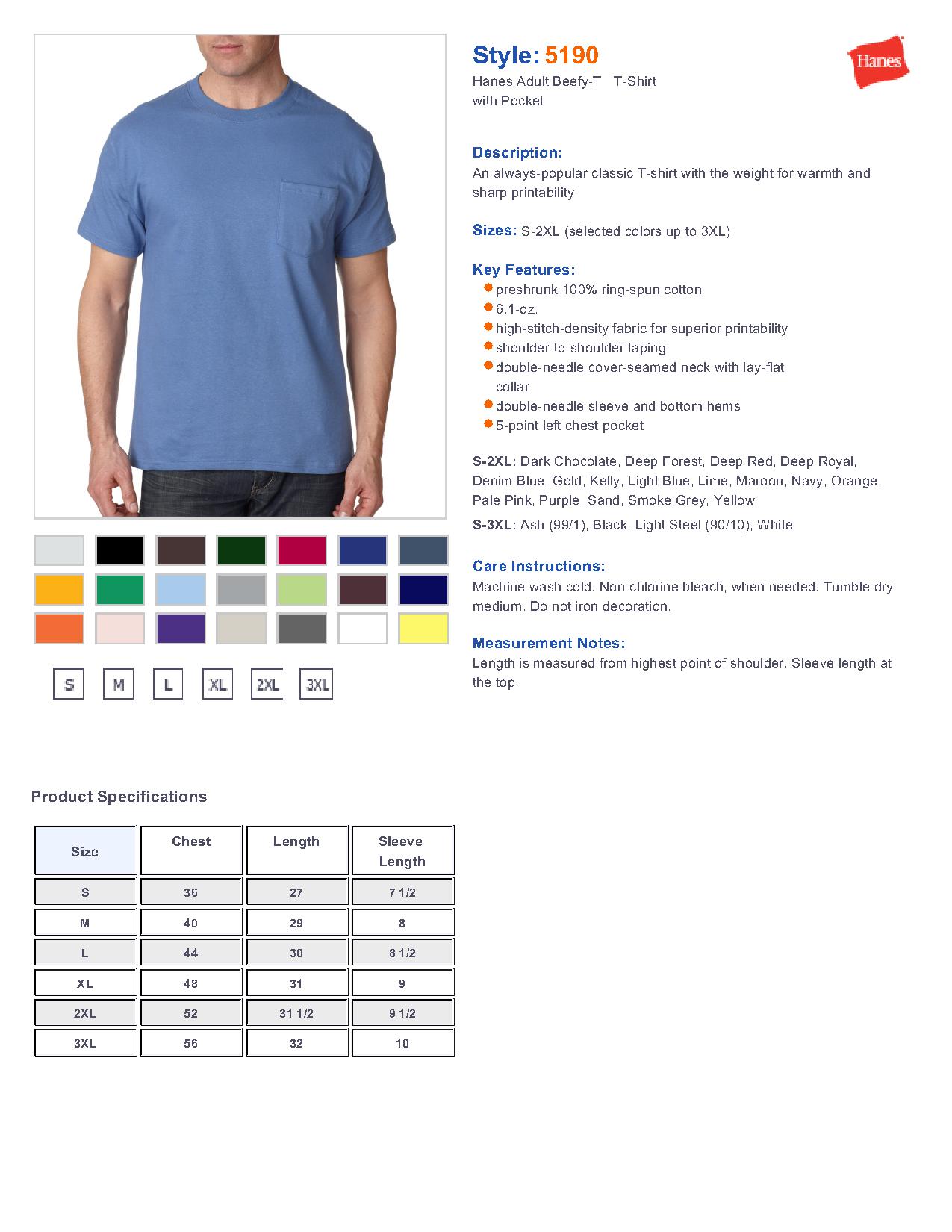 Hanes 5190 - Adult Beefy-T with Pocket $5.91 - Men's T-Shirts