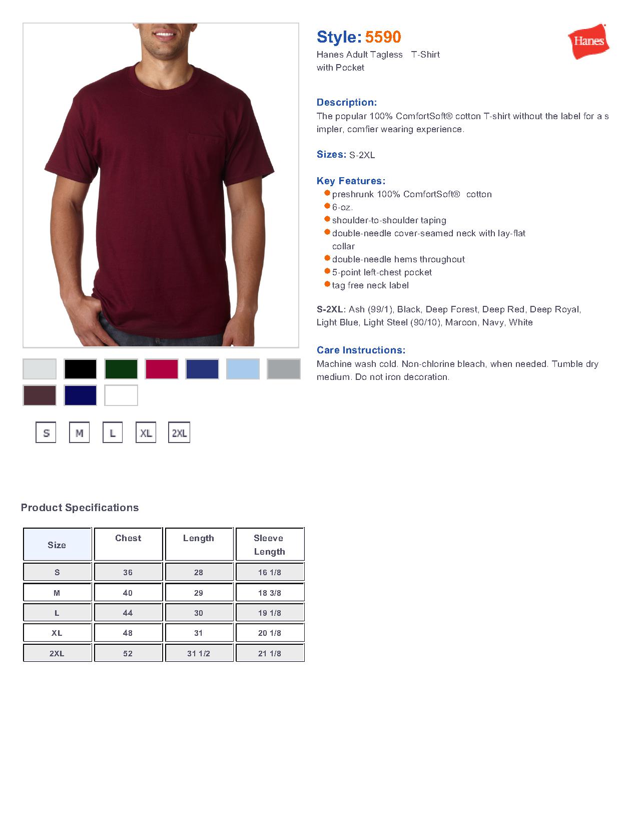 Hanes 5590 - Adult Tagless Pocket T-Shirt $5.16 - Men's T-Shirts