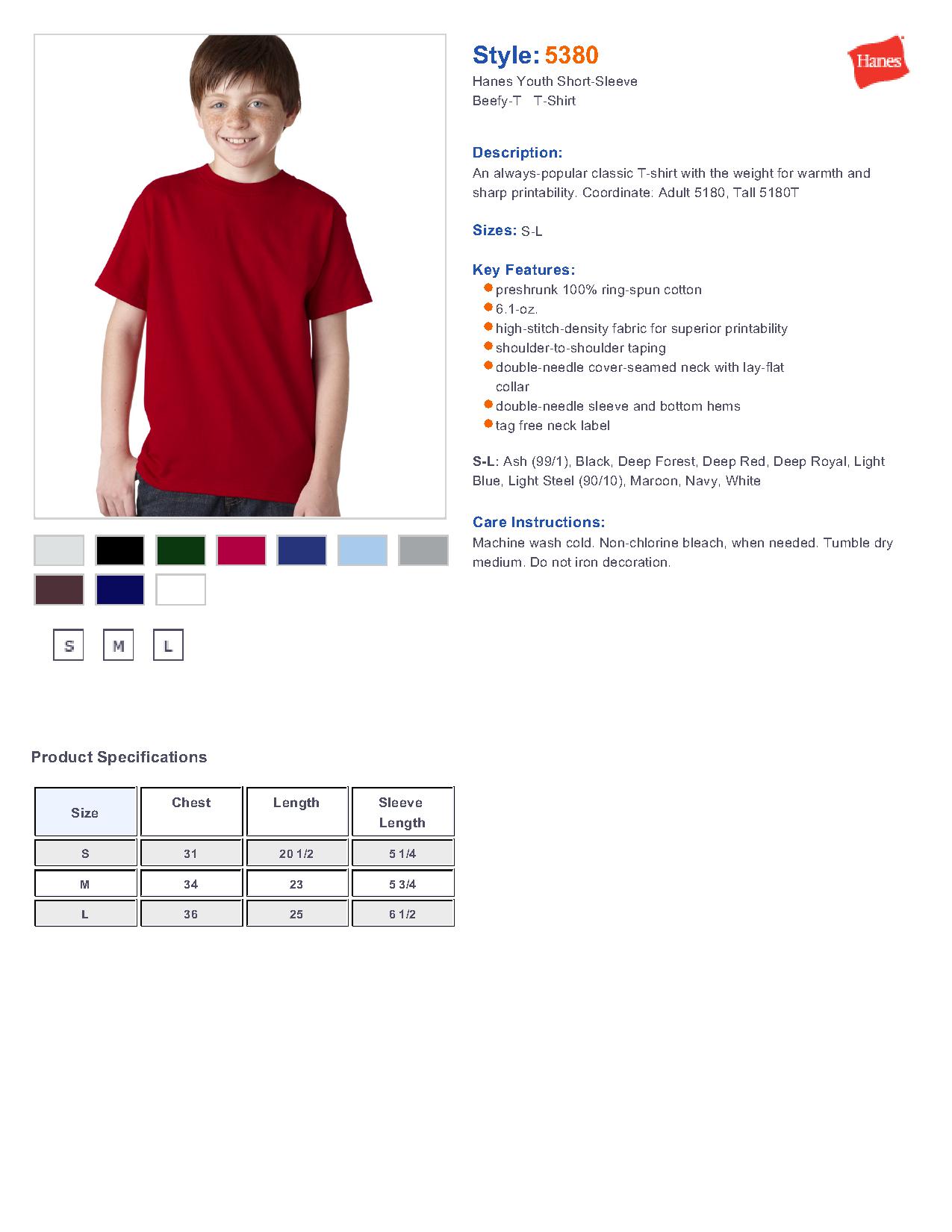 Hanes Beefy T Shirt Size Chart