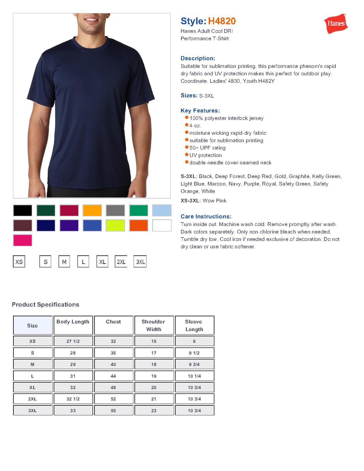 Hanes H4820 - Adult Cool DRI Performance T-Shirt $6.13 - Men's T-Shirts