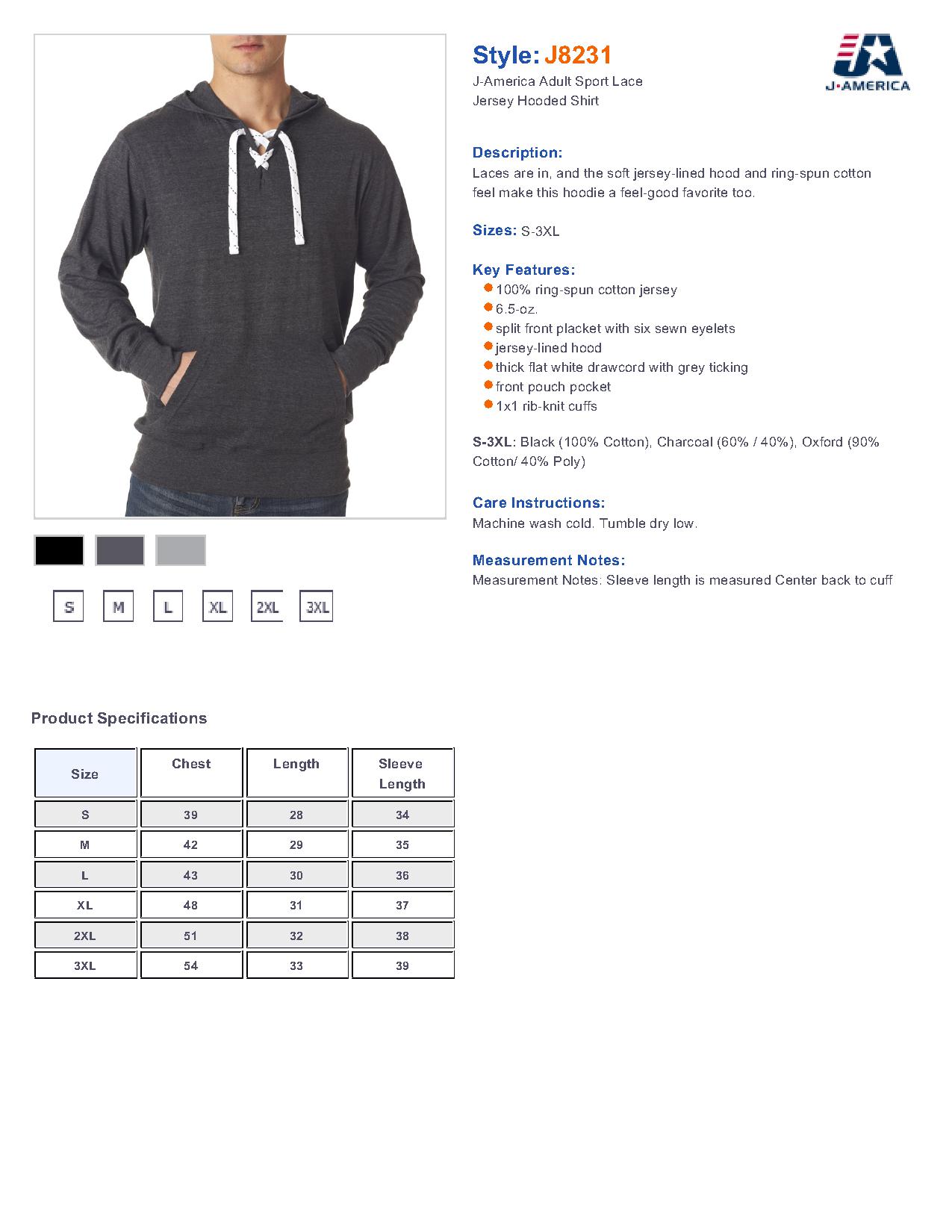 J-America J8231 - Adult Sport Lace Jersey Hooded Tee $15.12 - T-Shirts