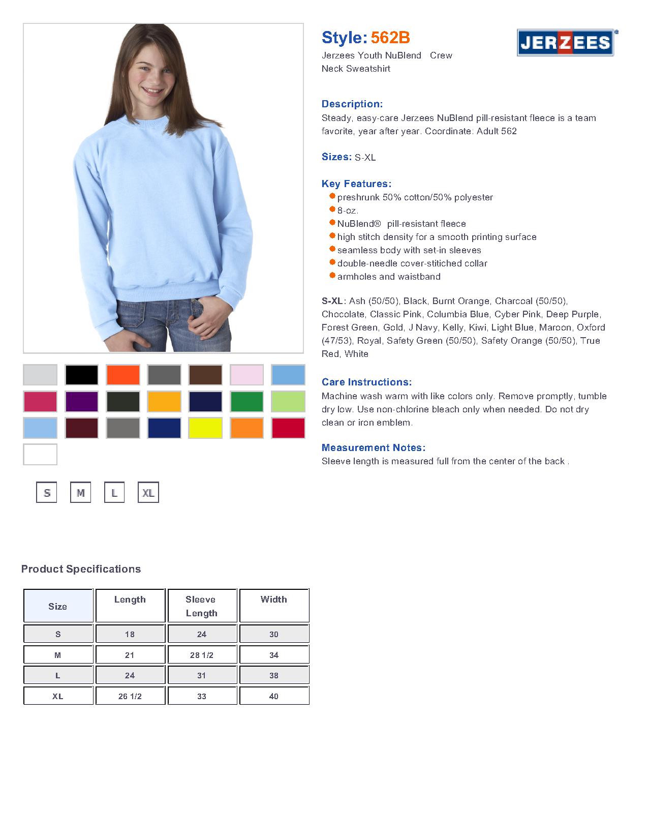 Jerzees 562B NuBlend Youth Crewneck Sweatshirt $6.95 - Youth's Fleece