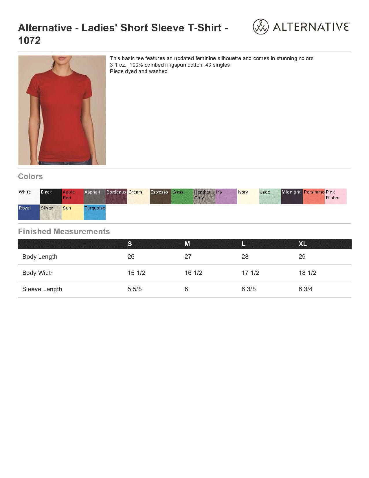Alternative 1072 Ladies' Short Sleeve T-Shirt $4.84 - Women's T-Shirts