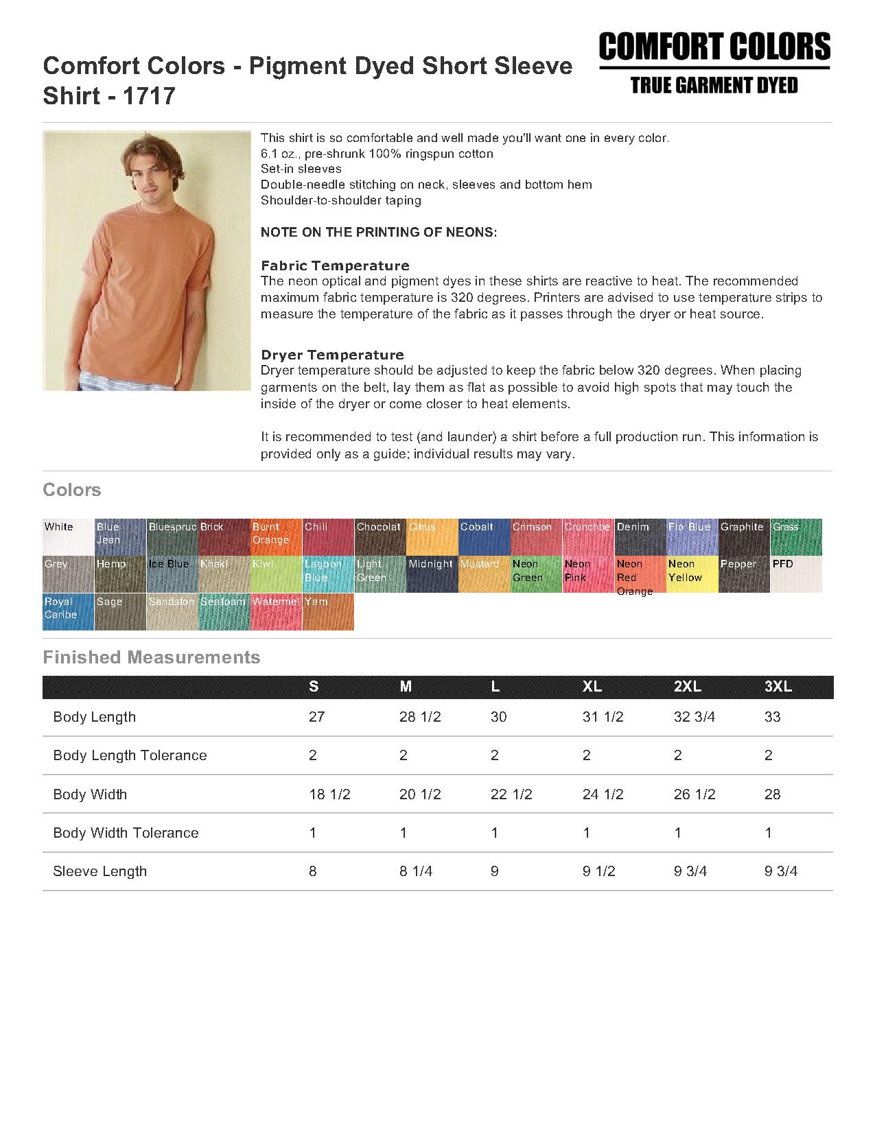 Comfort Colors 1717 - Garment Dyed Heavyweight Ringspun Short Sleeve ...