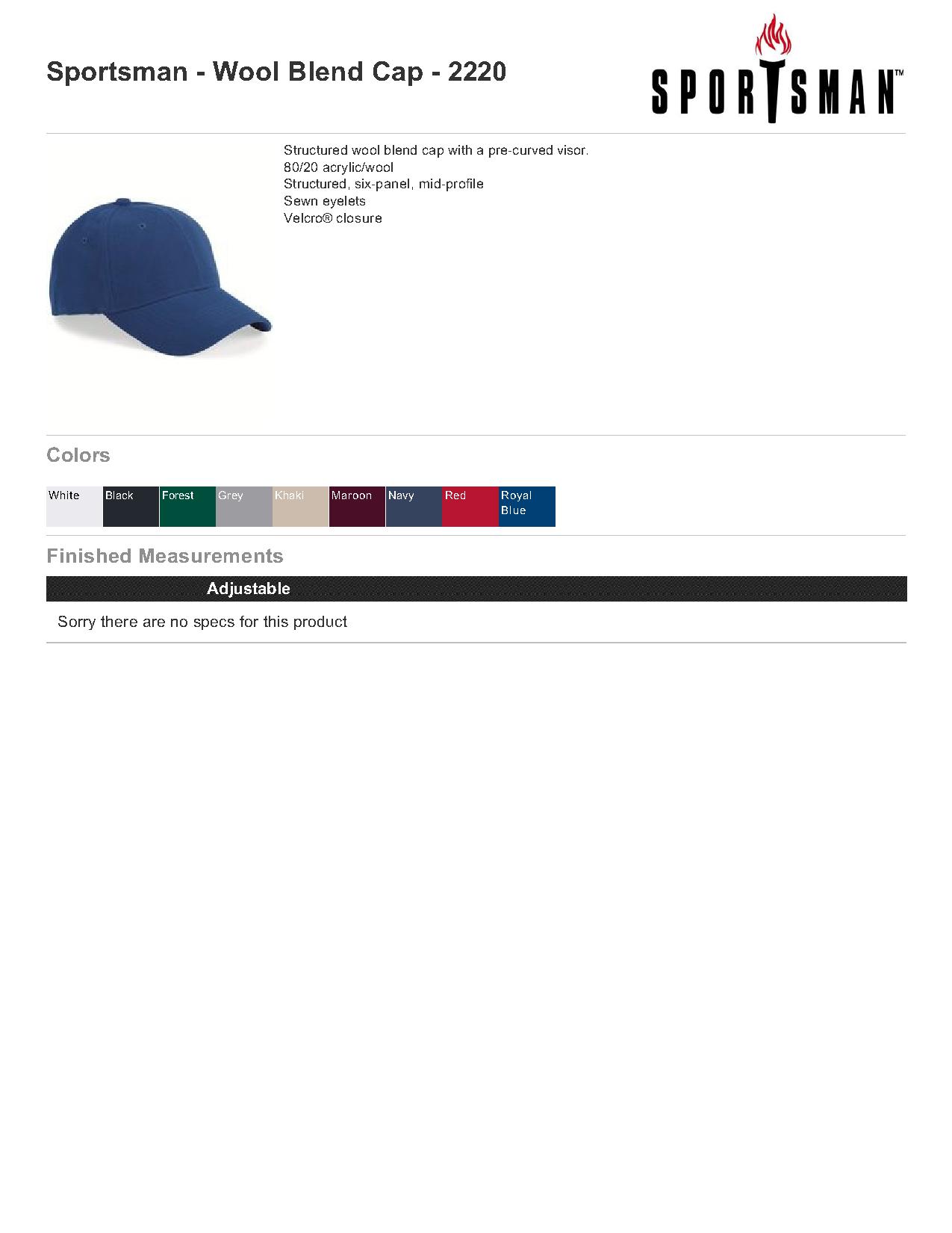 Sportsman Cap 2220 Wool Blend Cap $6.27 - Headwear