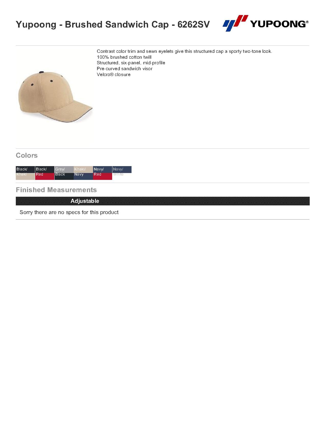 YuPoong 6262SV Brushed Sandwich Cap $3.52 - Headwear