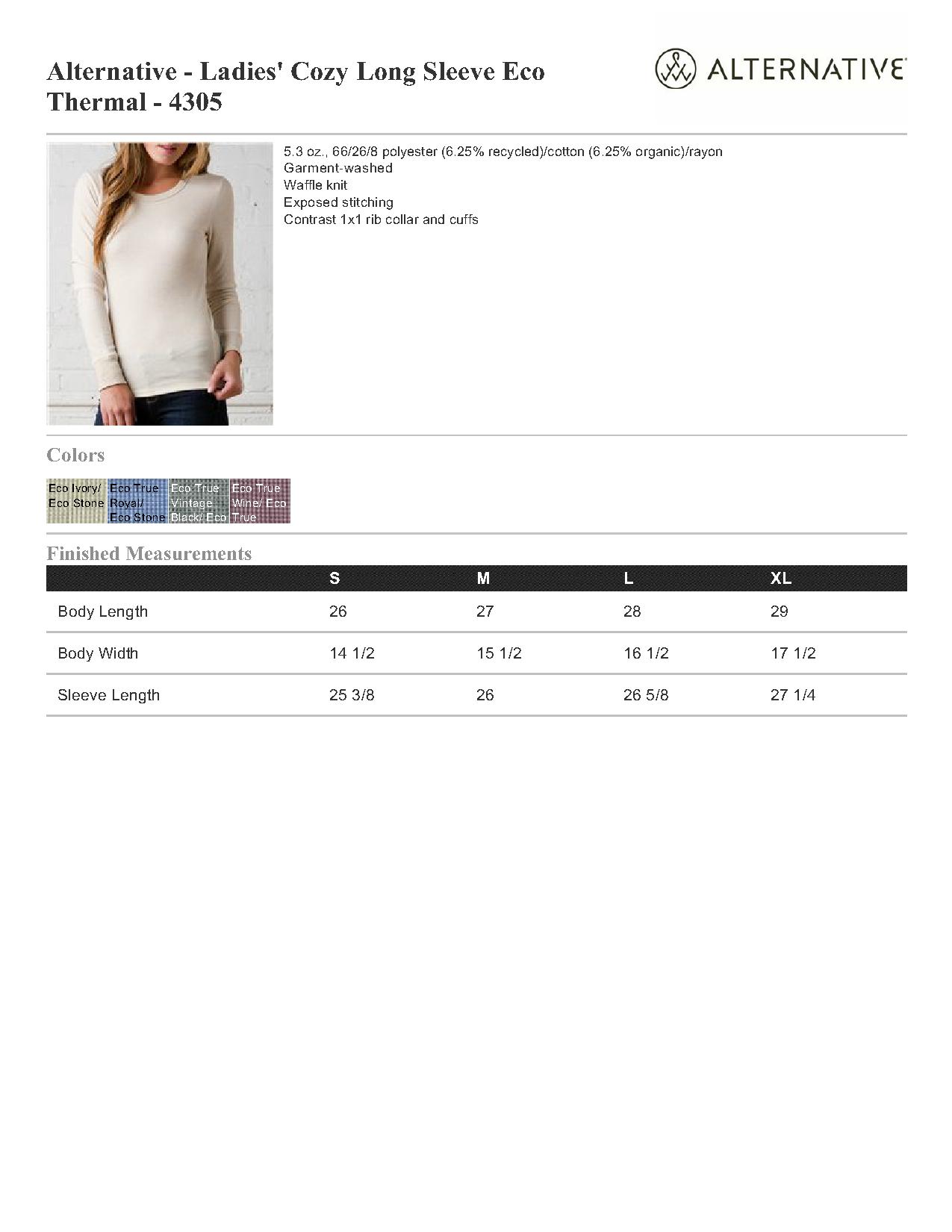 Alternative Ladies' Cozy Long Sleeve Eco Thermal - 4305 $14.90 - Women ...