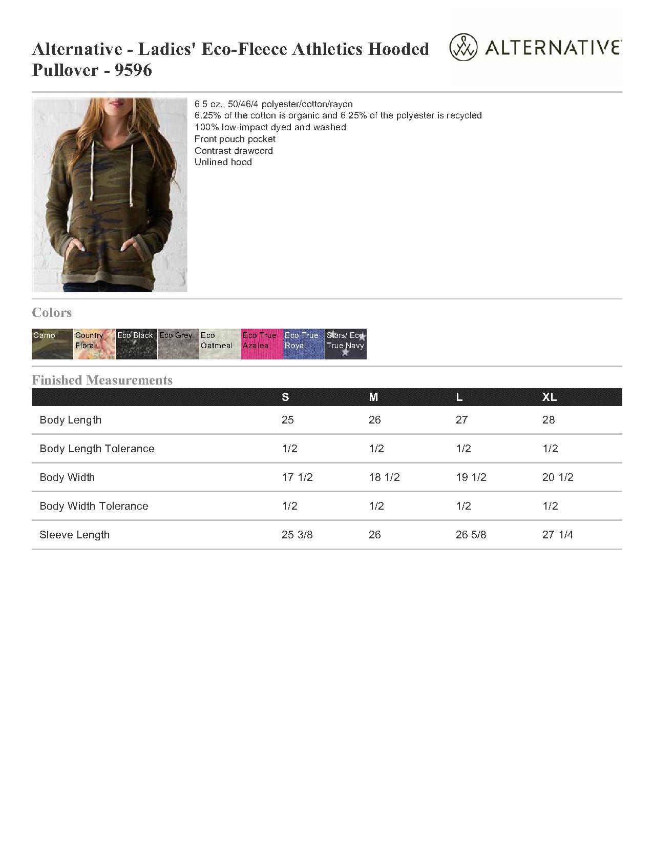 Alternative Ladies' Eco-Fleece Athletics Hooded Pullover - 9596 $25.81 ...