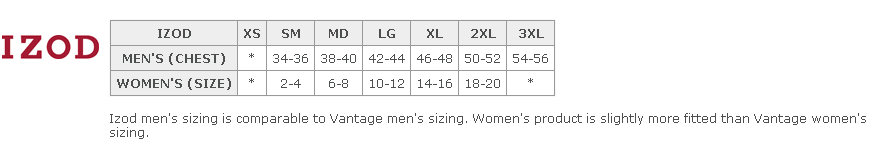 Izod Clothing Size Chart