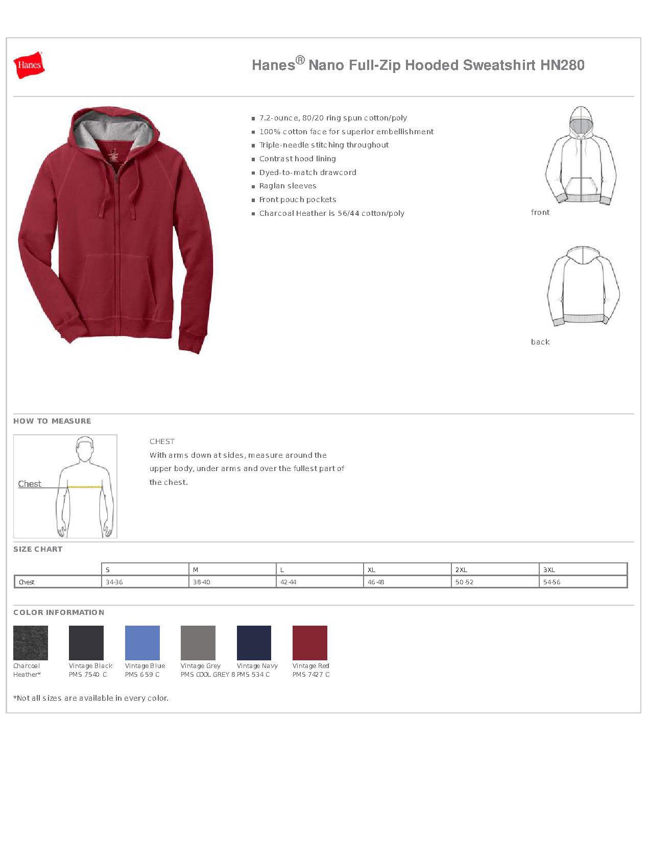 Hanes HN280 Nano Full-Zip Hooded Sweatshirt