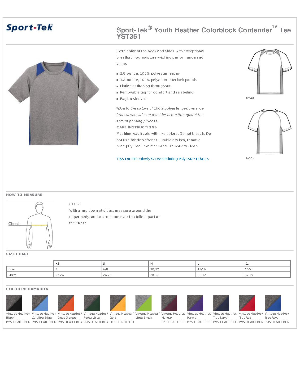 Sport-Tek YST361 - Youth Heather Colorblock Contender Tee - T-Shirts