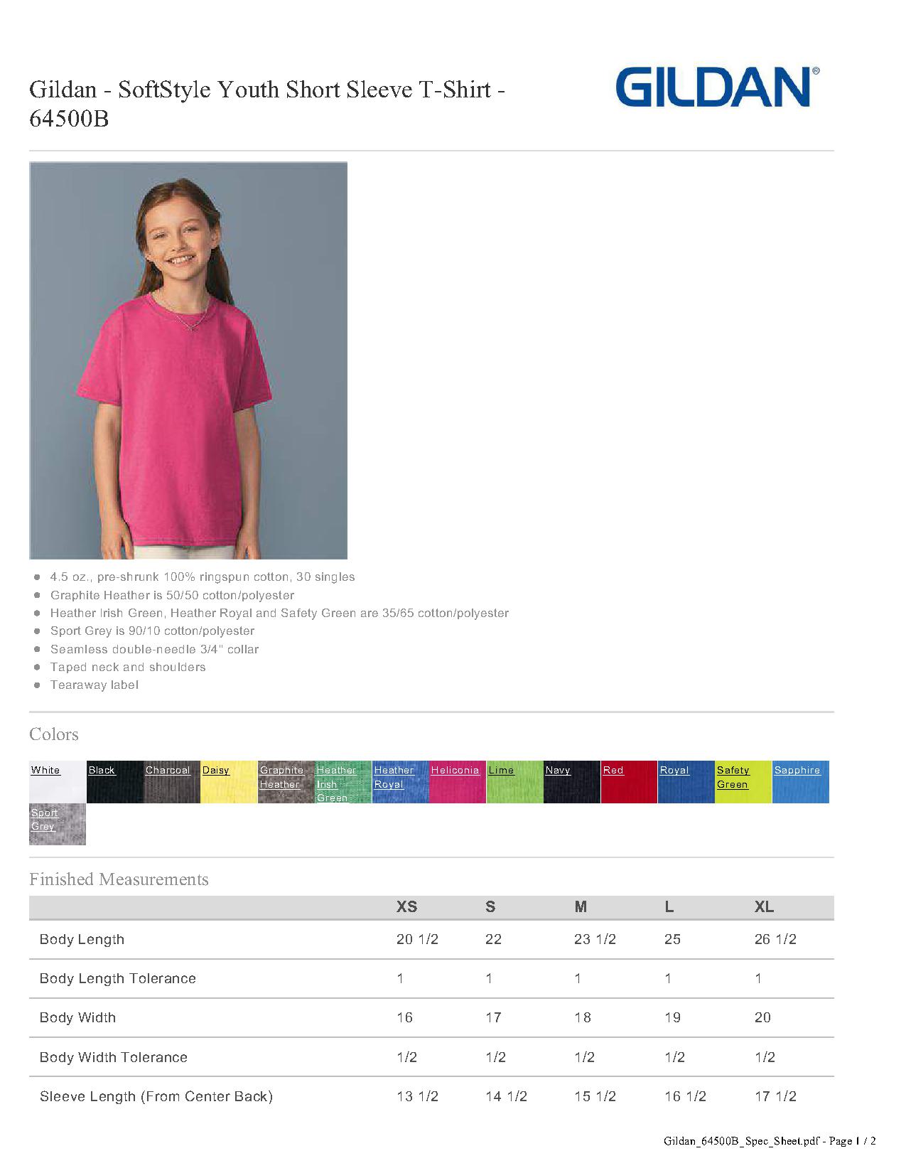 Gildan 64000 Unisex Softstyle T Shirt Size Chart