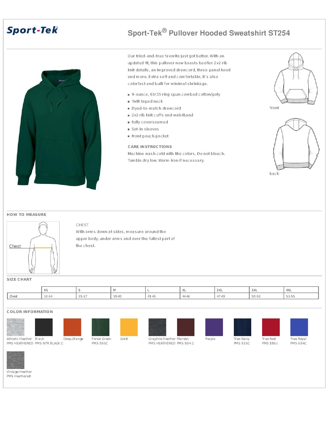 Sport Tek Pullover Size Chart