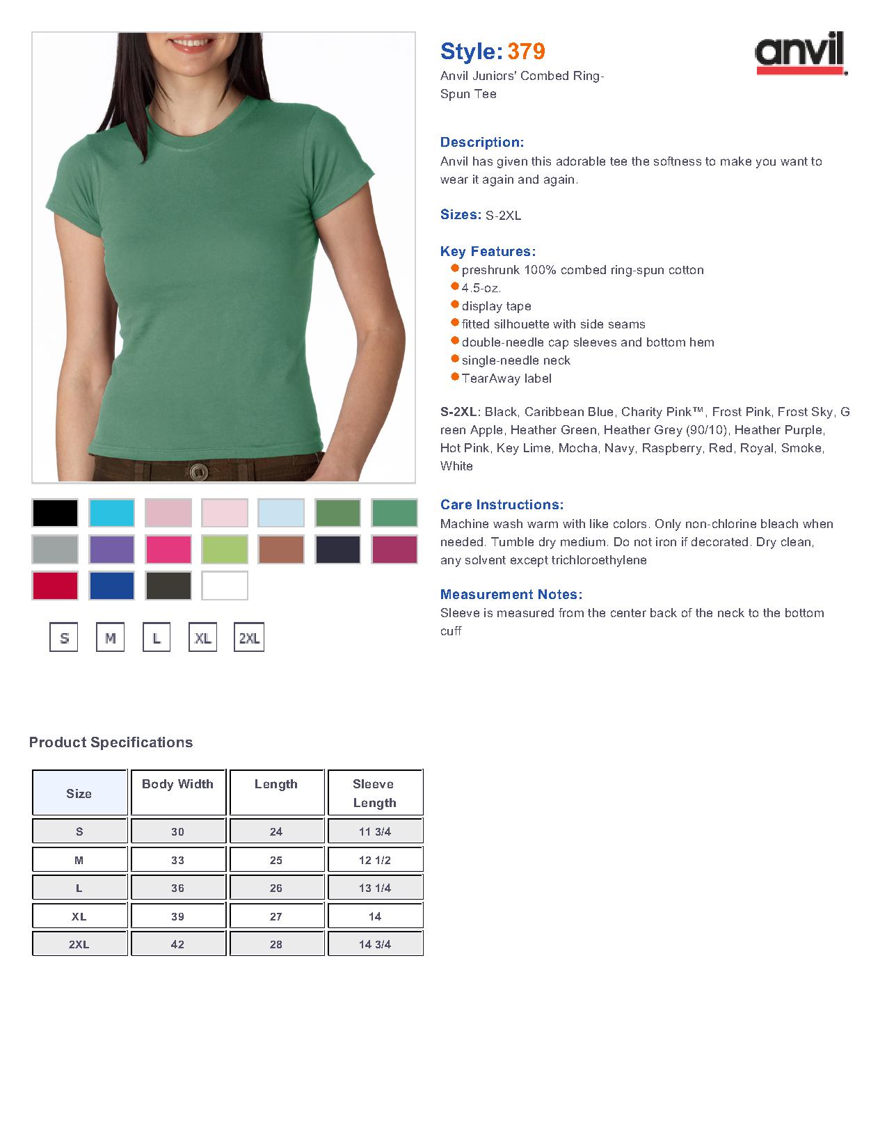Anvil Lightweight T Shirt Size Chart