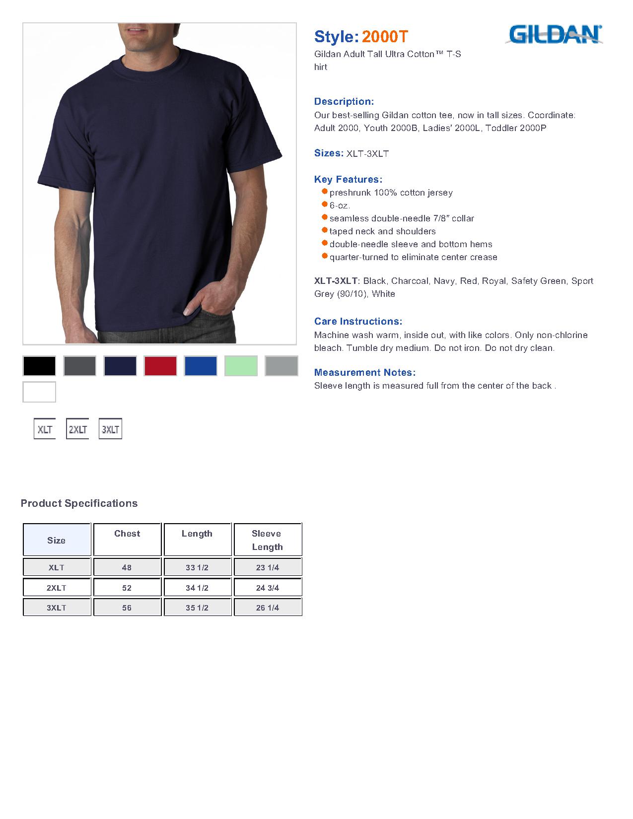 Gildan Ultra Cotton T Shirt Size Chart