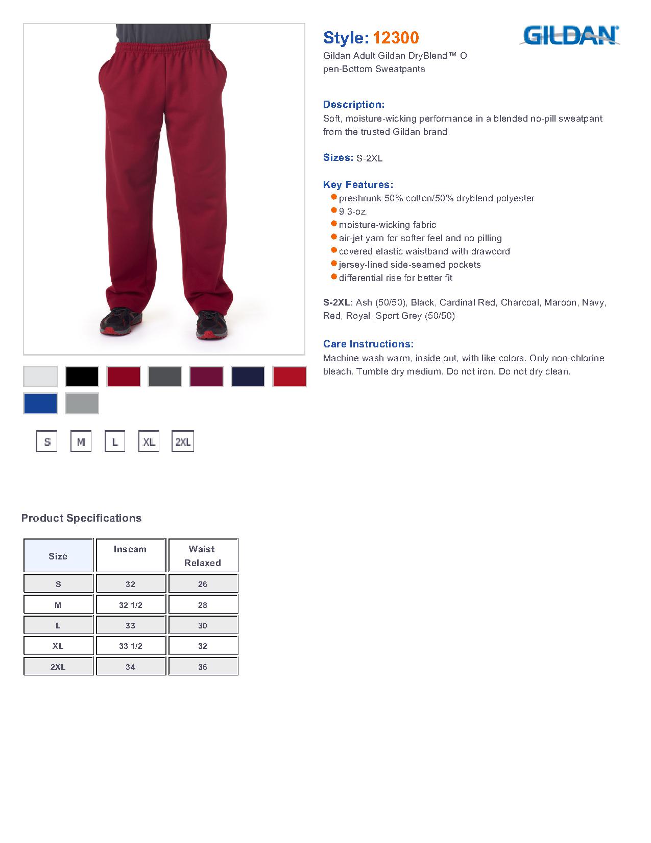 Gildan Mens Sweatpants Size Chart
