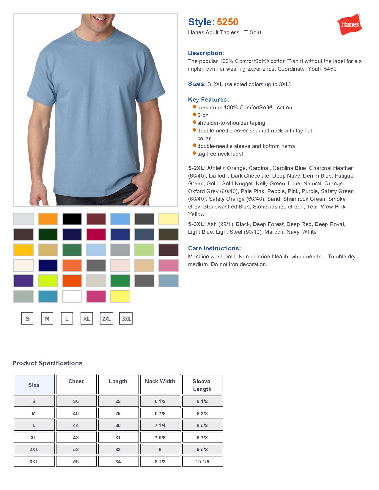 Hanes 5250 Adult Tagless T Shirt 2 26 Men S T Shirts